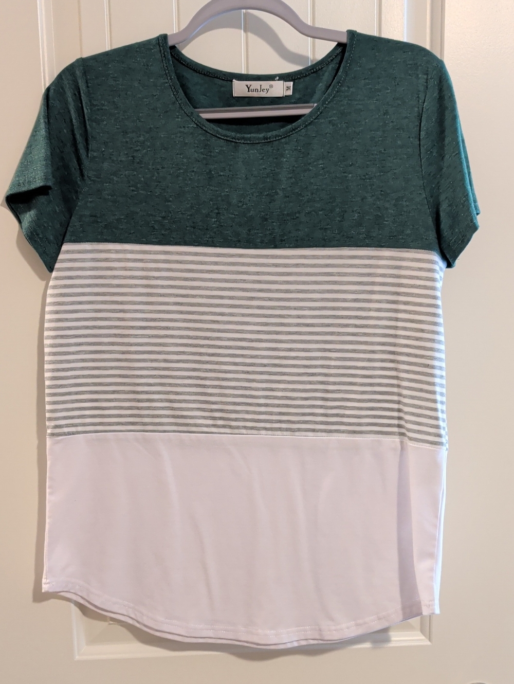 Green and White Colorblock Top